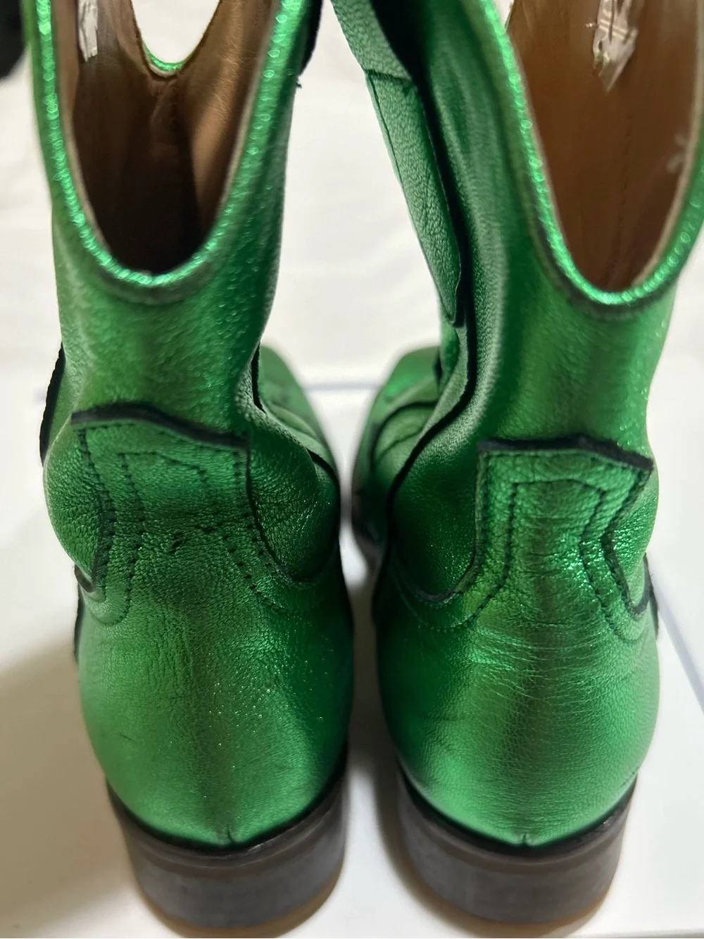 Maison Mangostan Metallic CITRON Green leather Cowboy Boots EU 29 | US 12